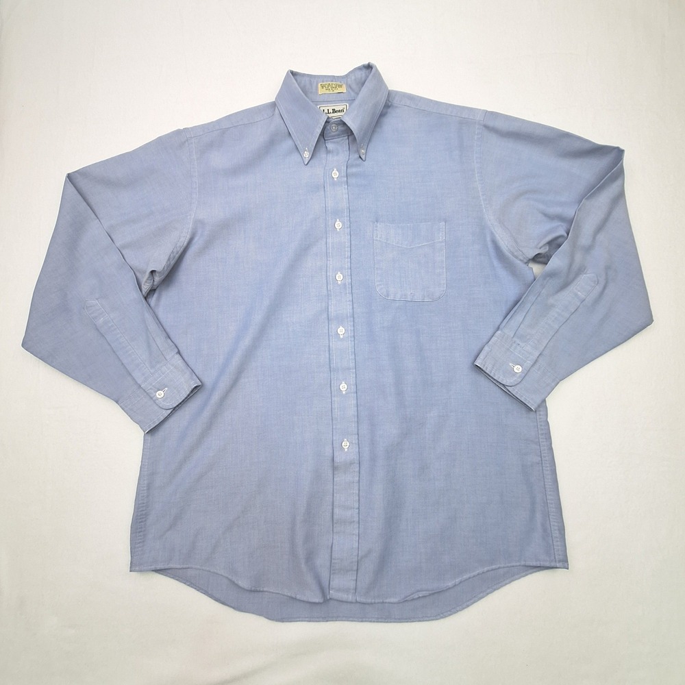 LL Bean Button Down Shirt Mens 17-35 Blue Oxford Cloth Vintage Made in USA